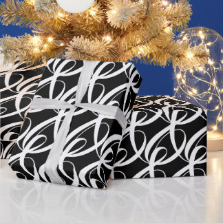 Papel De Presente Casamento Elegante, Moderno, Rico Negro e Branco
