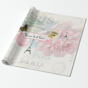 Papel De Presente Casamento em Paris Vintage Shabby-Chic Rosa Rosa P