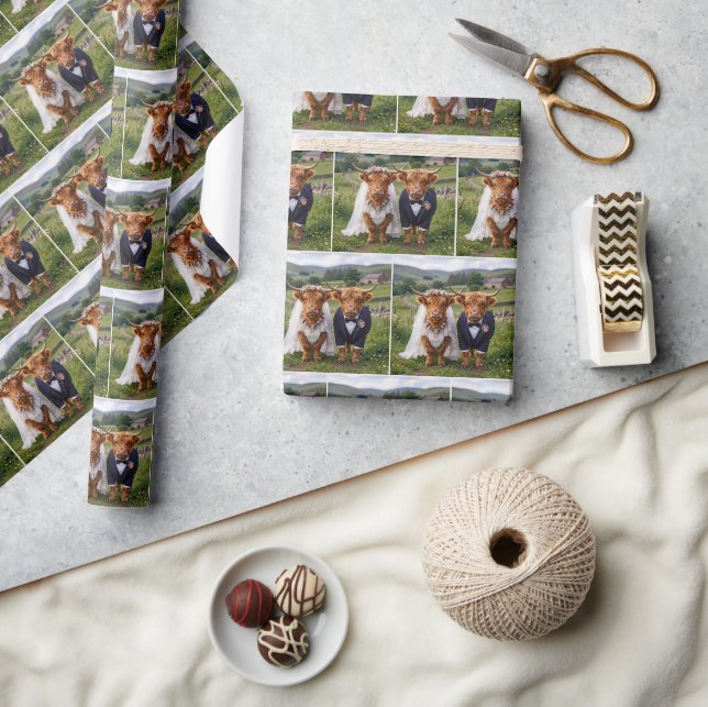 Papel De Presente Casamento Escocês Vacas das Terras Altas (Artesanato)