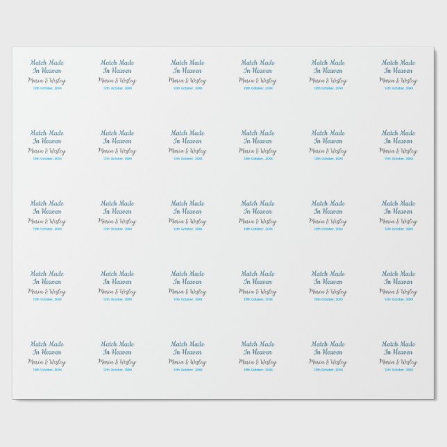 Papel De Presente Casamento feito no céu casal preto azul nome data (Aberto)