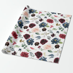 Papel De Presente Casamento Floral Boho Marinho Vermelho Burgundy