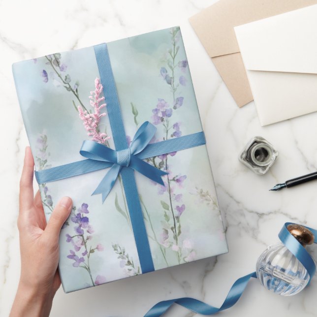 Papel De Presente Casamento Floral Bonito Romântico Roxo (Presentear)