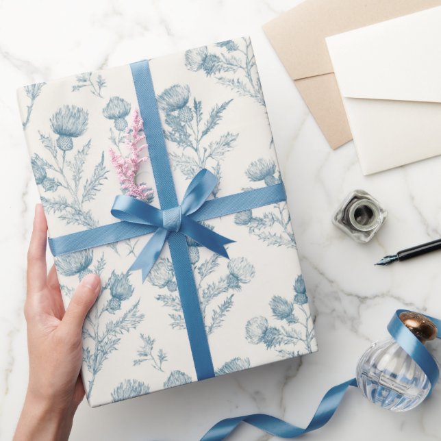 Papel De Presente Casamento Floral Branco Azul Bonito (Presentear)
