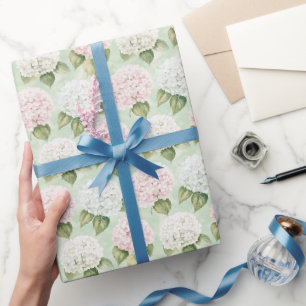 Papel De Presente Casamento Floral Branco-Cor-de-Rosa-Romântica Azul