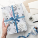 Papel De Presente Casamento Floral Branco de Cinza Chic Silver<br><div class="desc">Casamento de chá de panela Floral de Silver White Cinza</div>