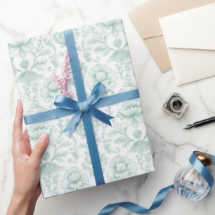 Papel De Presente Casamento Floral Branco Menta Chic