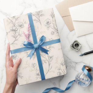 Papel De Presente Casamento Floral Chic Creme
