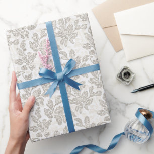 Papel De Presente Casamento Floral Creme Branco Chic