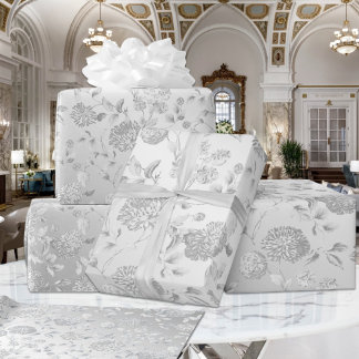 Papel De Presente Casamento Floral da Cinza Satin Silver Muted