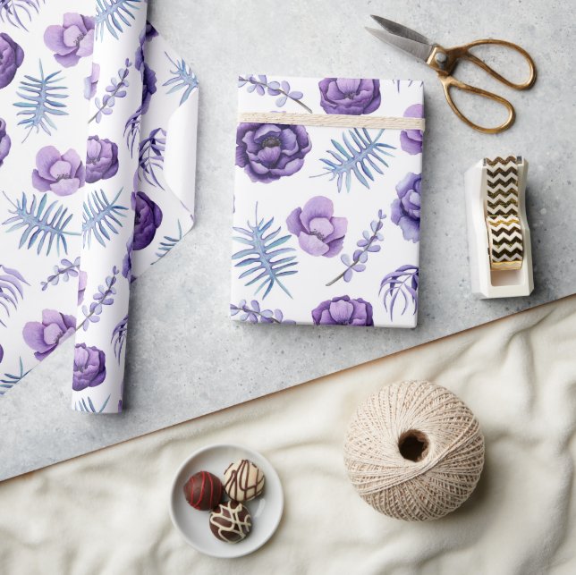 Papel De Presente Casamento Floral de Aquarela Elegante Lavanda  (Artesanato)