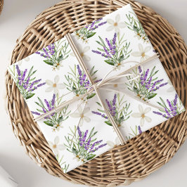 Papel De Presente Casamento Floral de Lavanda em Aquarela Boho