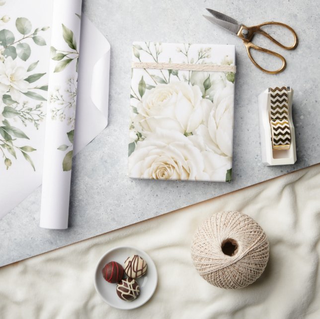 Papel De Presente Casamento Floral de Marfim Elegante (Artesanato)