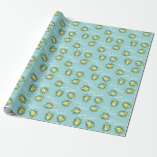Papel De Presente Casamento Floral de Rosa Aqua Amarelo e Teal Claro