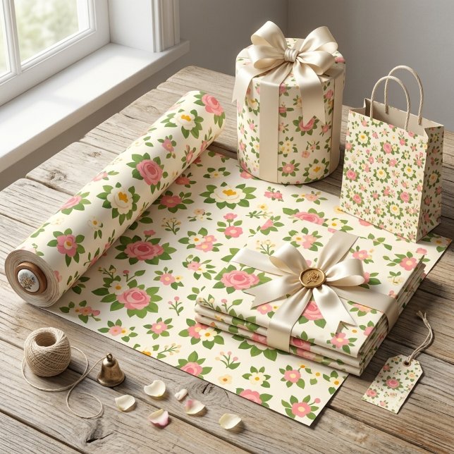 Papel De Presente Casamento Floral Delicado (Criador carregado)