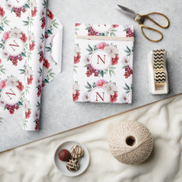 Papel De Presente Casamento Floral Personalizado com Monograma Moder