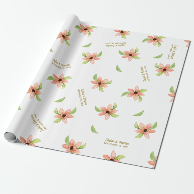 Papel De Presente Casamento Floral Personalizado de Destino Tropical (Desenrolado)