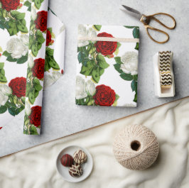 Papel De Presente Casamento Floral Rosa Branca Vermelha Elegante