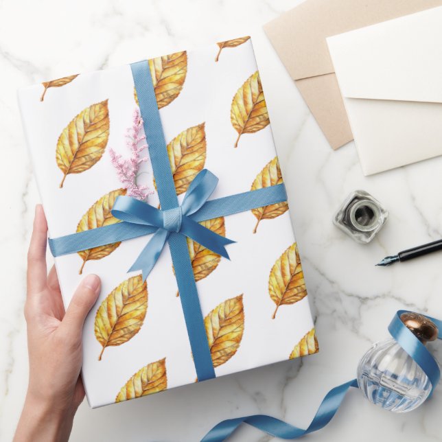 Papel De Presente Casamento Folhas Douradas (Presentear)