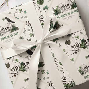 Papel De Presente Casamento Irlandês Dia de São Patrício Caveiras Fl