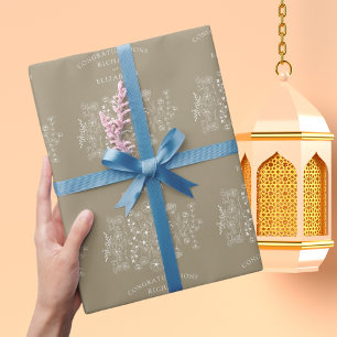 Papel De Presente Casamento Moderninho de Aguarela com Flores Silves
