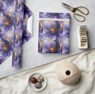 Papel De Presente Casamento Moderno Minimalista Dourado e Roxo