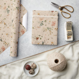 Papel De Presente Casamento no Jardim de Flores Rústico Boho