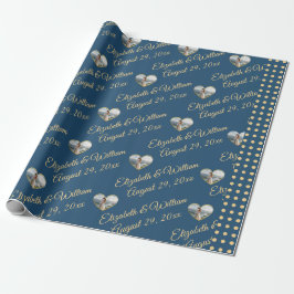 Papel De Presente Casamento personalizado com bolinhas douradas e az