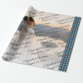 Papel De Presente Casamento personalizado com bolinhas douradas e az
