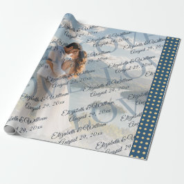 Papel De Presente Casamento personalizado com bolinhas douradas e az