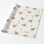 Papel De Presente Casamento Personalizado Floral Destino Tropical<br><div class="desc">Coordena com a minha Coleção de Casamento Destino Tropical. O design apresenta uma flor de coral tropical em aquarela com folhas verdes. O texto é dourado. Personalize o design inserindo os nomes do casal e a data do casamento nos campos do modelo. Diferentes tamanhos e tipos de papel para escolher....</div>