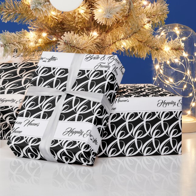 Papel De Presente Casamento Personalizado Moderno, Chic Black e Whit (Feriados)