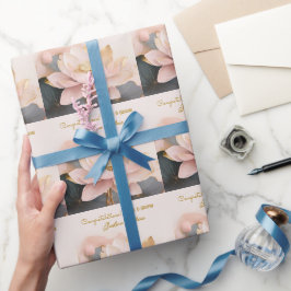 Papel De Presente Casamento Personalizado Rosa Lótus Parabéns!
