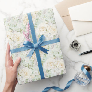 Papel De Presente Casamento Romântico Floral Branco