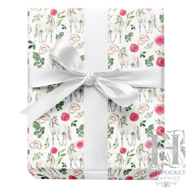 Papel De Presente Casamento Rústico Floral Rosa Equestre (Criador carregado)