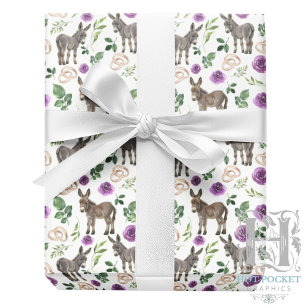Papel De Presente Casamento Rústico Floral Roxo de Burro