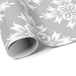 Papel De Presente Casamento Símétrico Real Brida cinza Damasco Flora<br><div class="desc">Florença de composição branca das Cinzas delicadasK design</div>