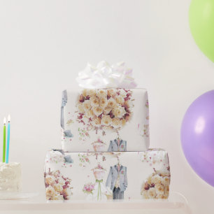 Papel De Presente Casamento vintage - Buquê rosa e branco