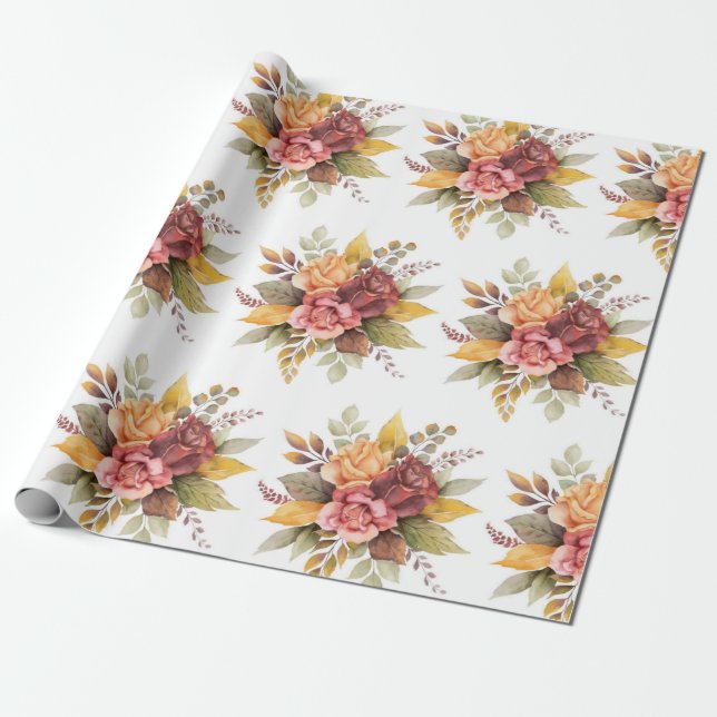 Papel De Presente Casamentos Antiquados de Padrão Floral Burgundy ro (Desenrolado)