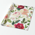 Papel De Presente Casamentos Antiquados de Peony floral Burgundy<br><div class="desc">O pedreiro floresce o padrão de aquarela. influência asiática. Burgundia e botânica rosa,  flores naturais embrulhando papel. Casamentos,  chá de panela.</div>