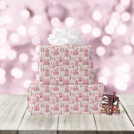 Papel De Presente Casas De Algodão De Natal Quente, Rosa