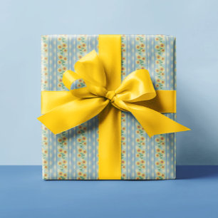 Papel De Presente Casas de Campo Girassóis Amarelos Brancos Azuis