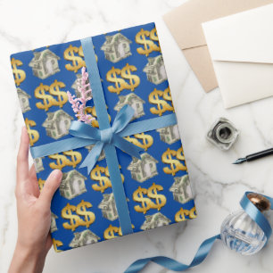 Papel De Presente Casas de dinheiro e Dourados sinais de dólares