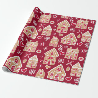 Papel De Presente Casas de Gingerbread em Red