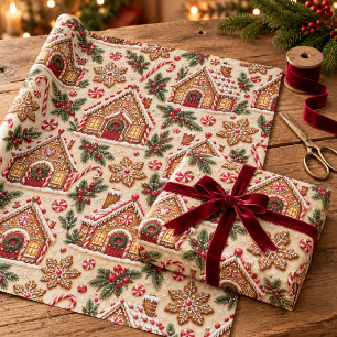 Papel De Presente Casas de Pão de Mel & Natal de Hortelã