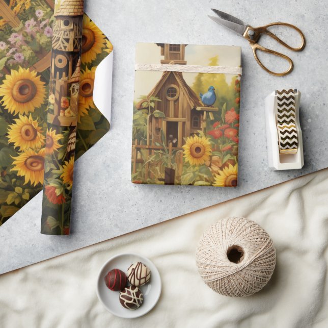Papel De Presente Casas de pássaros do Jardim Sunflower (Artesanato)