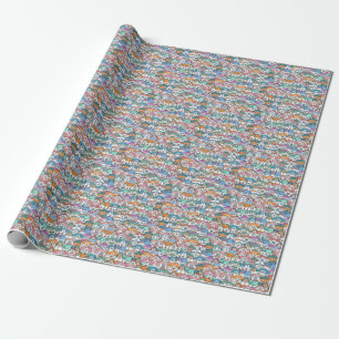 Papel De Presente Casas Desenhadas à Mão: Padrão Colorido Vintage