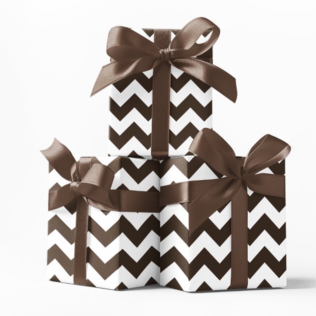 Papel De Presente Castanho e Chevron Brancos (Chocolate Brown and White Chevron Wrapping Paper)