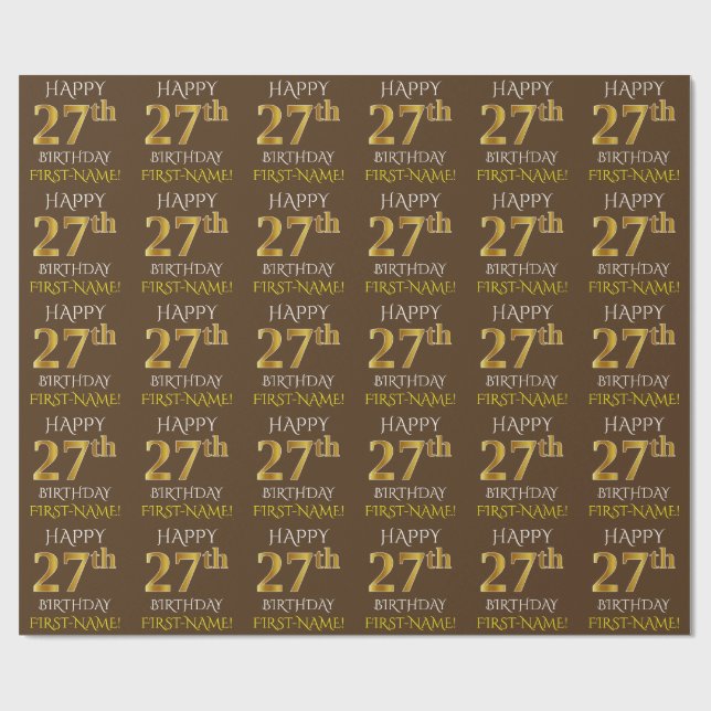 Papel De Presente Castanho, Faux Dourado "FELIZ 27 ANOS" (Aberto)