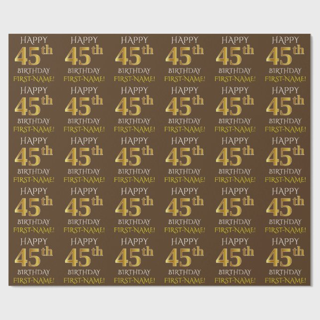 Papel De Presente Castanho, Faux Dourado "FELIZ 45 ANOS" (Aberto)