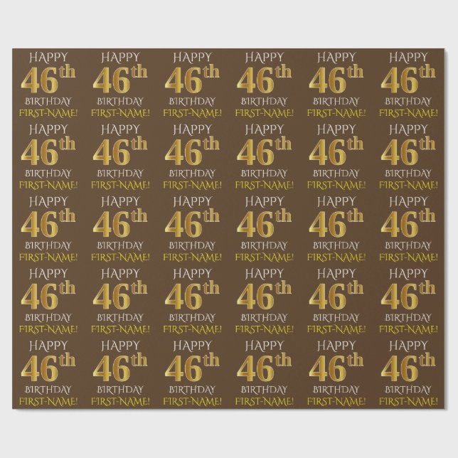 Papel De Presente Castanho, Faux Dourado "FELIZ 46 ANOS" (Aberto)